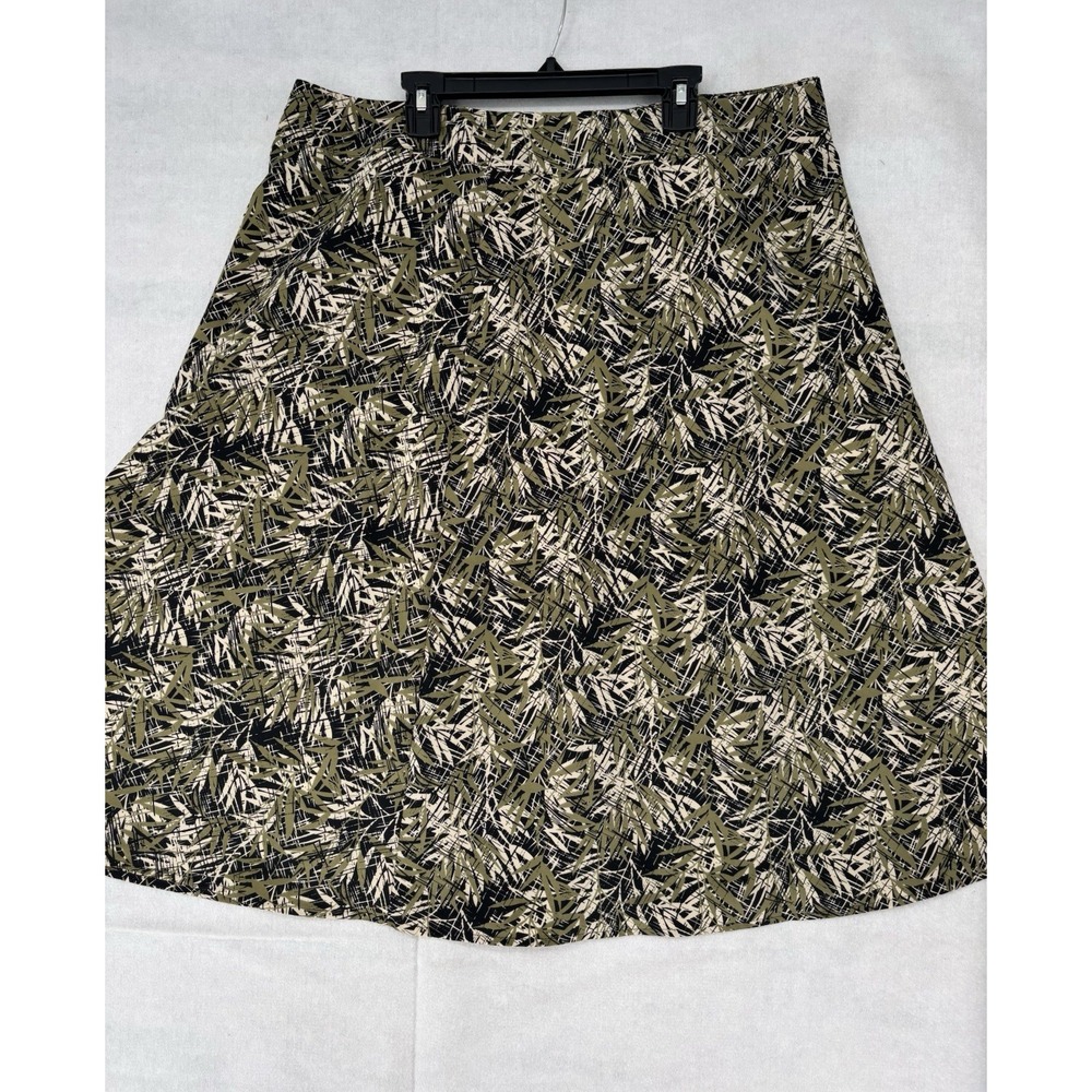 Sag Harbor Women's 16 A-Line Midi Earthy Bamboo & Leaf Print Black Olive Tan